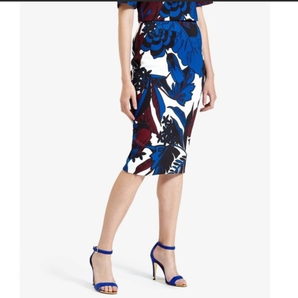 Ted Baker London Woodblock Leaf Pencil Skirt White Multi XS NWOT